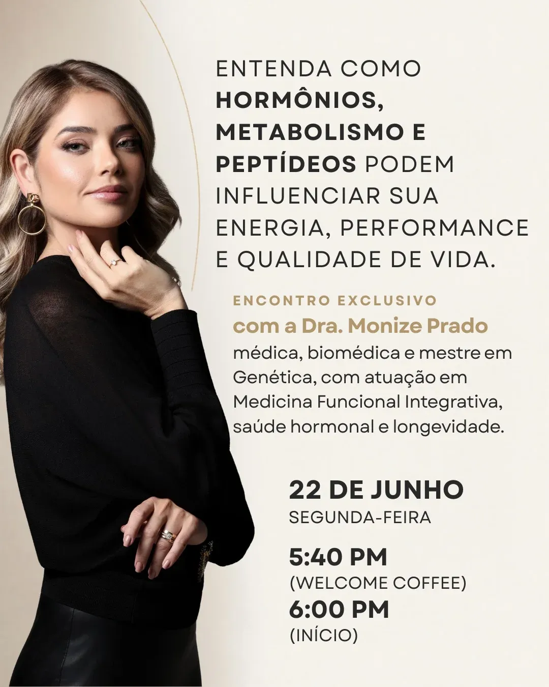 Cartaz do evento Peptídeos & Longevidade — A Ciência que Recupera Sua Essência
